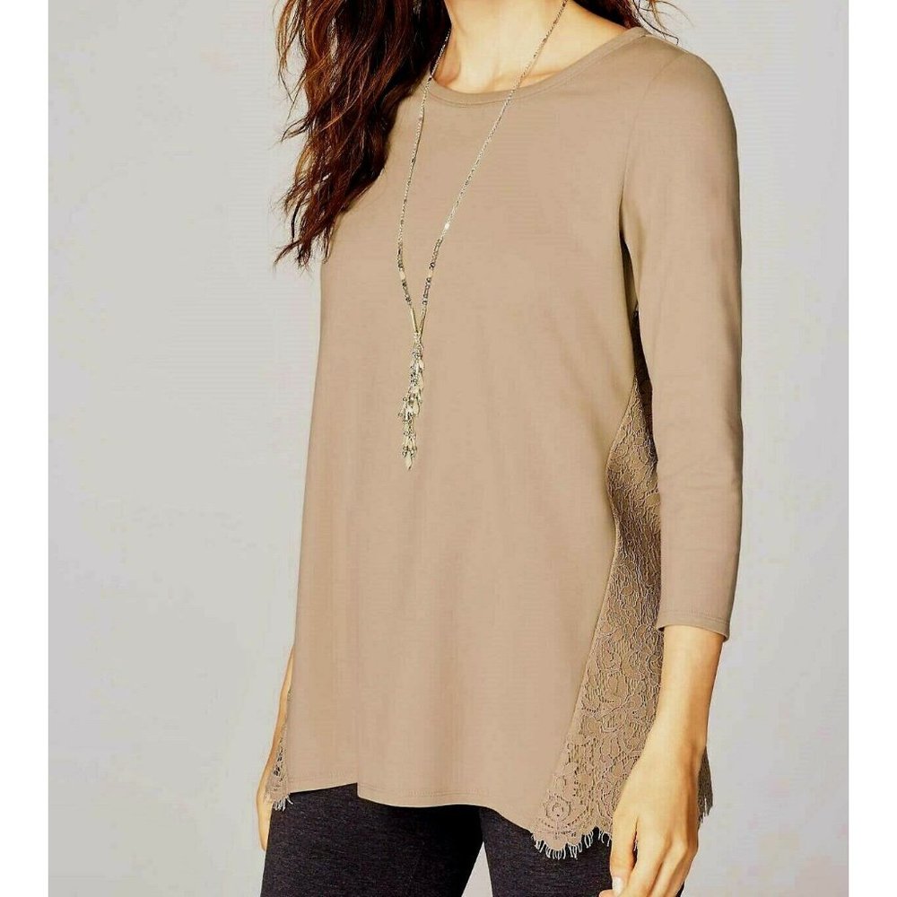 J Jill Top NEW Ponte Knit Tunic XL Beige Dressy Lace Back Relaxed May Fit 1X